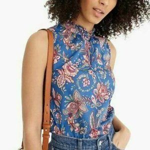 J. Crew Tank 14 Blue Floral Liberty Print Ruffle Neckline